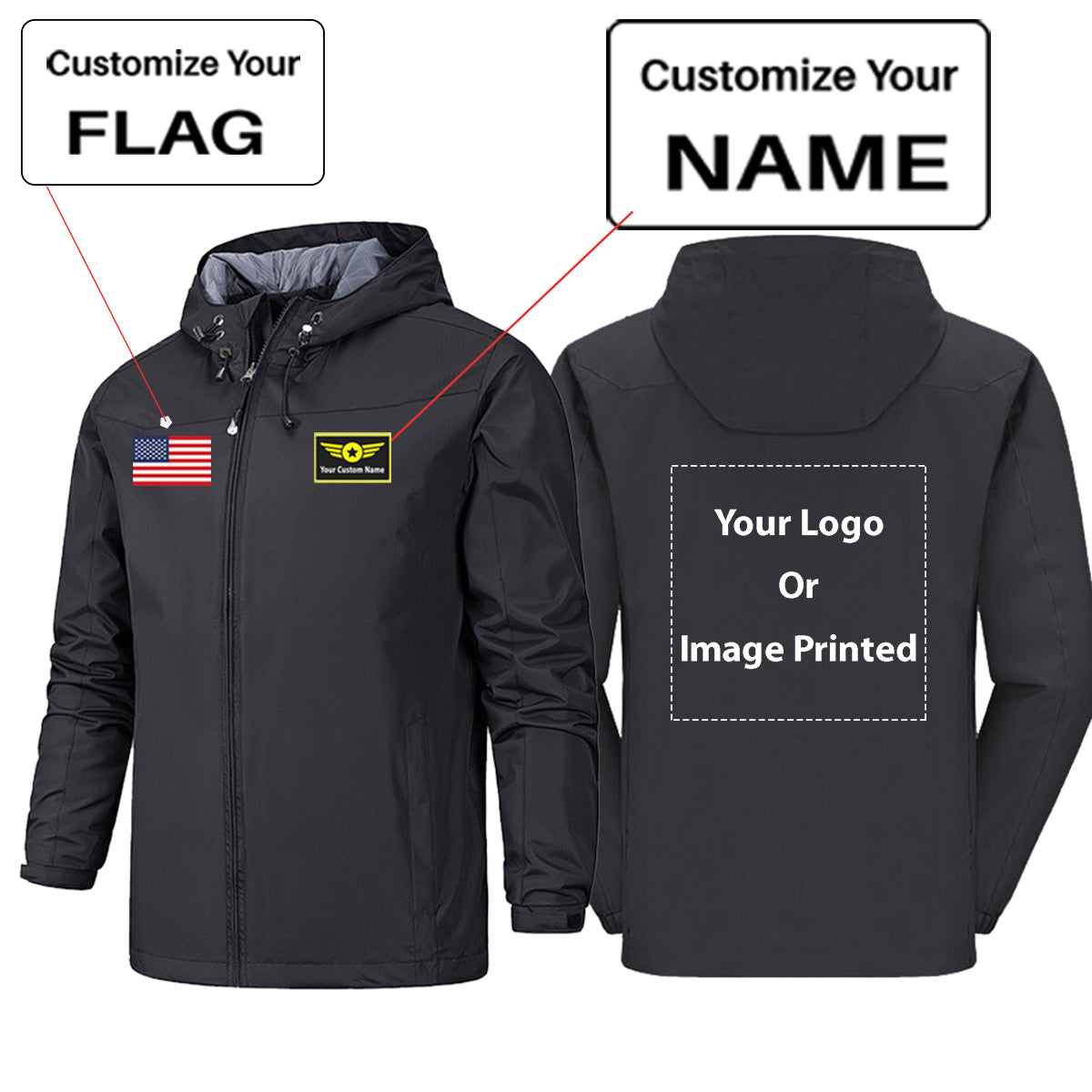 Custom Flag & Name & LOGO Rain Jackets & Windbreakers