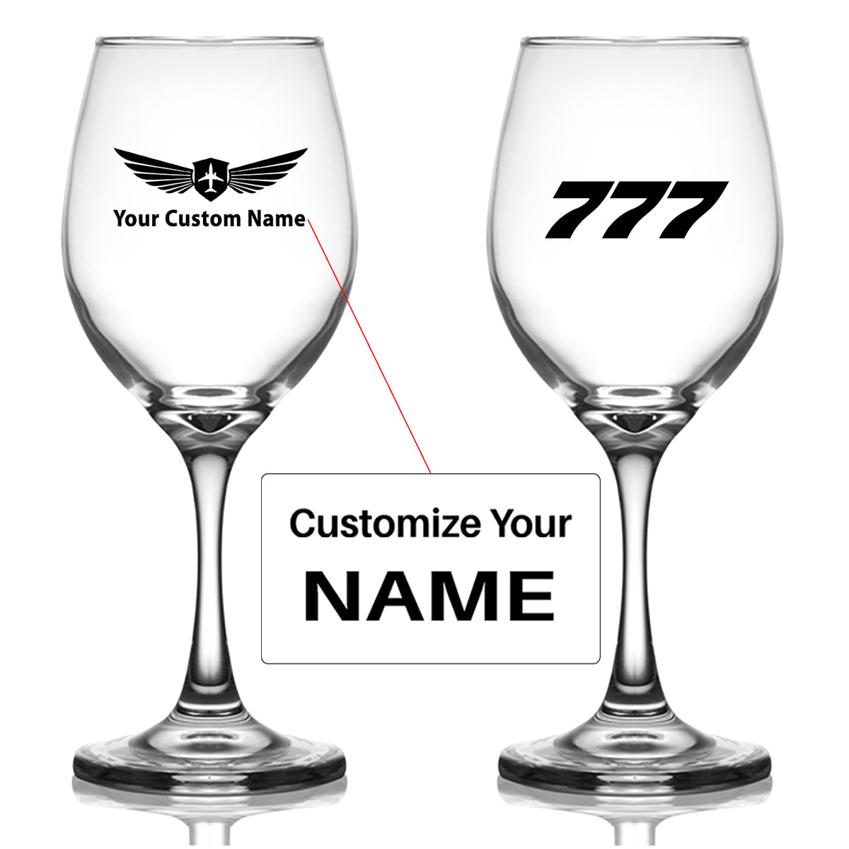 777 Flat Text Designed Wine Glasses