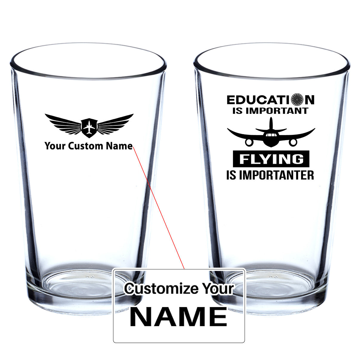 Flying is Importanter Designed Beer & Water Glasses