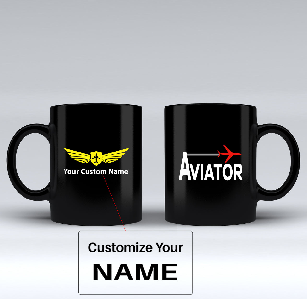 Aviator Designed Black Mugs