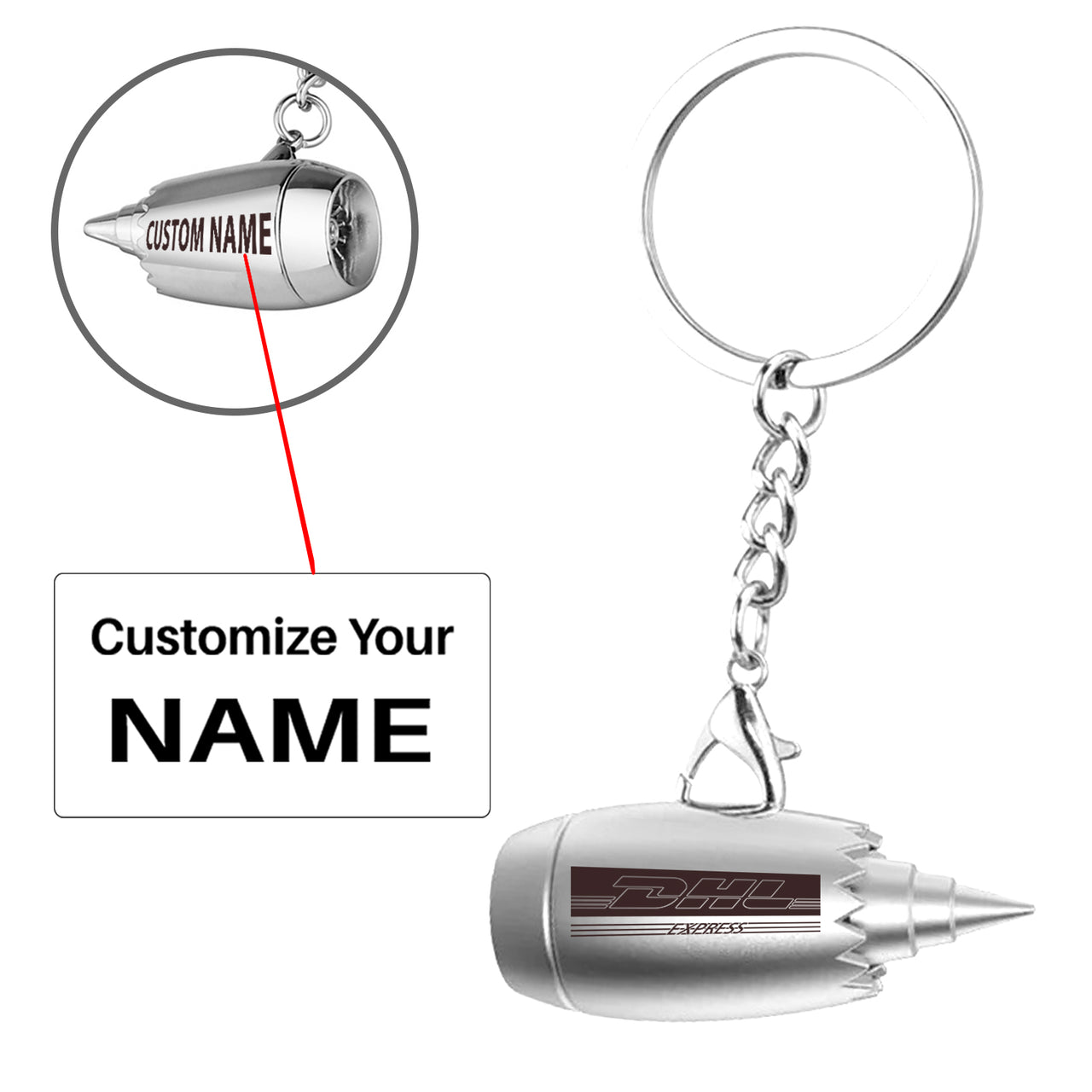 DHL Aviation Airlines Jet Engine Turbine Key Chains