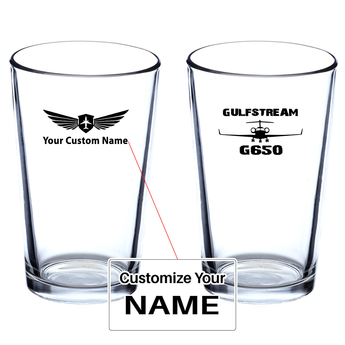 Gulfstream G650 & Plane Designed Beer & Water Glasses