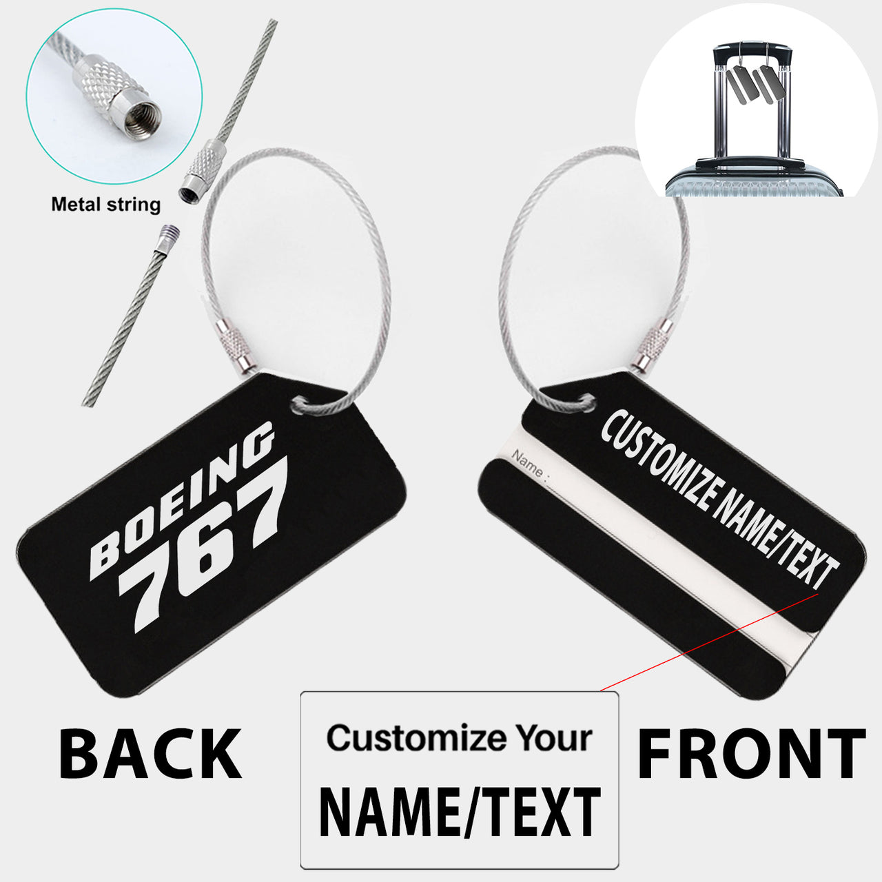 Boeing 767 & Text Designed Fashion Metal Luggage Tags