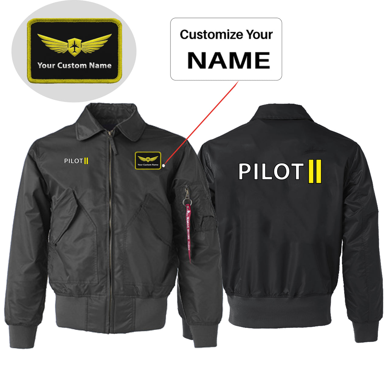 Pilot & Stripes (2 Lines) Designed Embroidered Patch Attachable Jackets