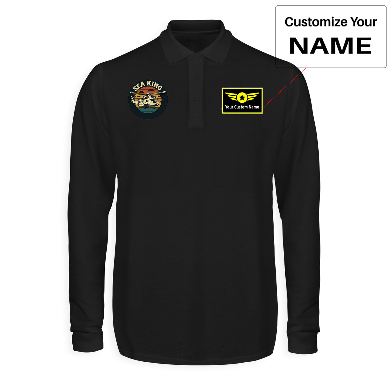 Sea King Helicopter Designed Long Sleeve Polo T-Shirts
