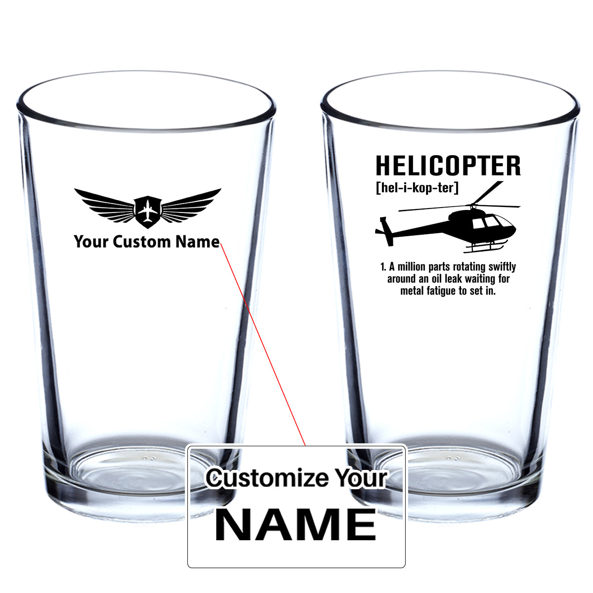 Helicopter [Noun] Designed Beer & Water Glasses