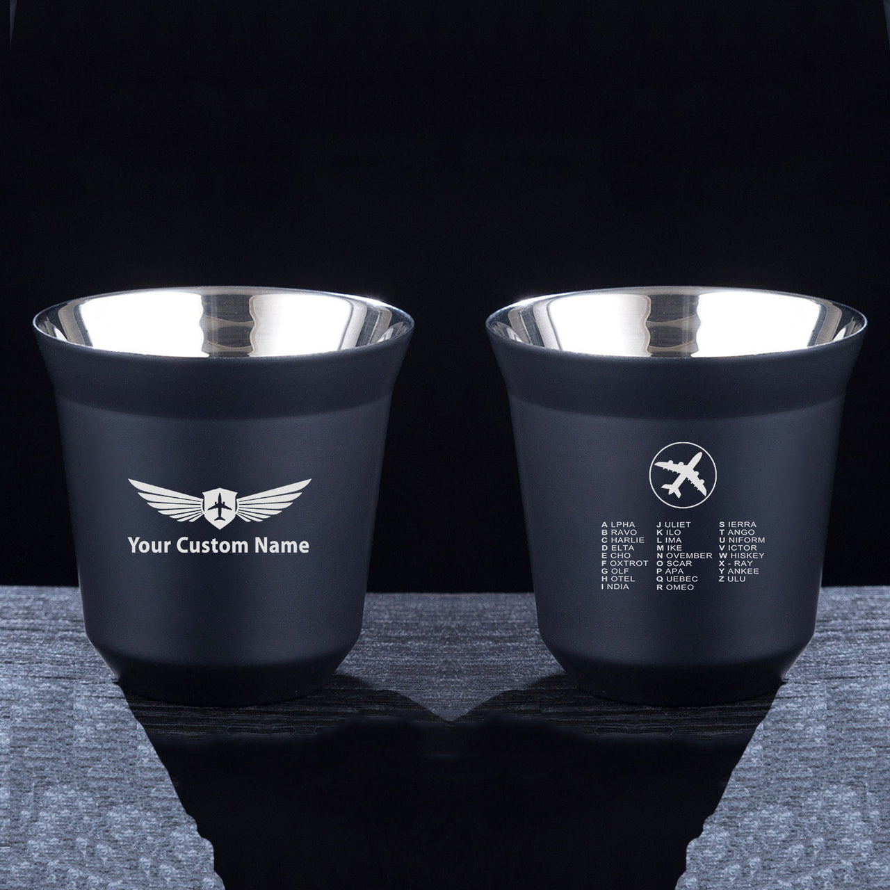 Aviation Alphabet 2 Designed Double Wall Stainless Steel Coffee Mugs