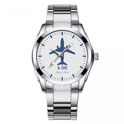 Airbus A300 aviation-themed watch with stainless steel band, polished stainless steel.