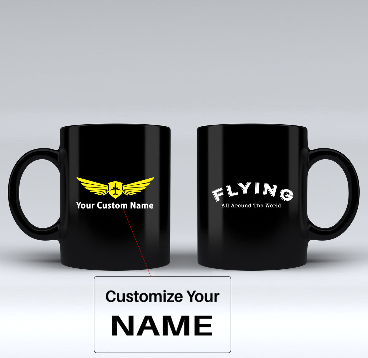 Flying All Around The World Designed Black Mugs
