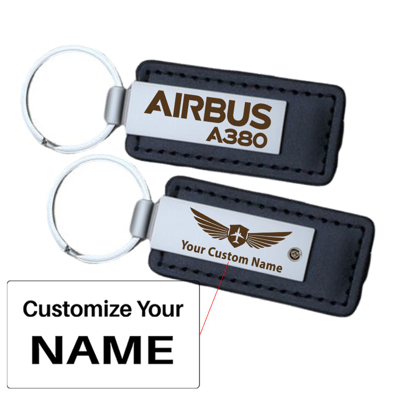 Airbus A380 & Text Faux Leather Key Chains