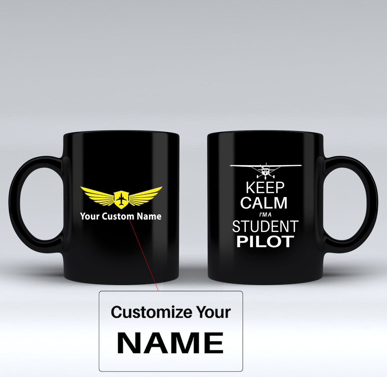 Student Pilot Designed Black Mugs