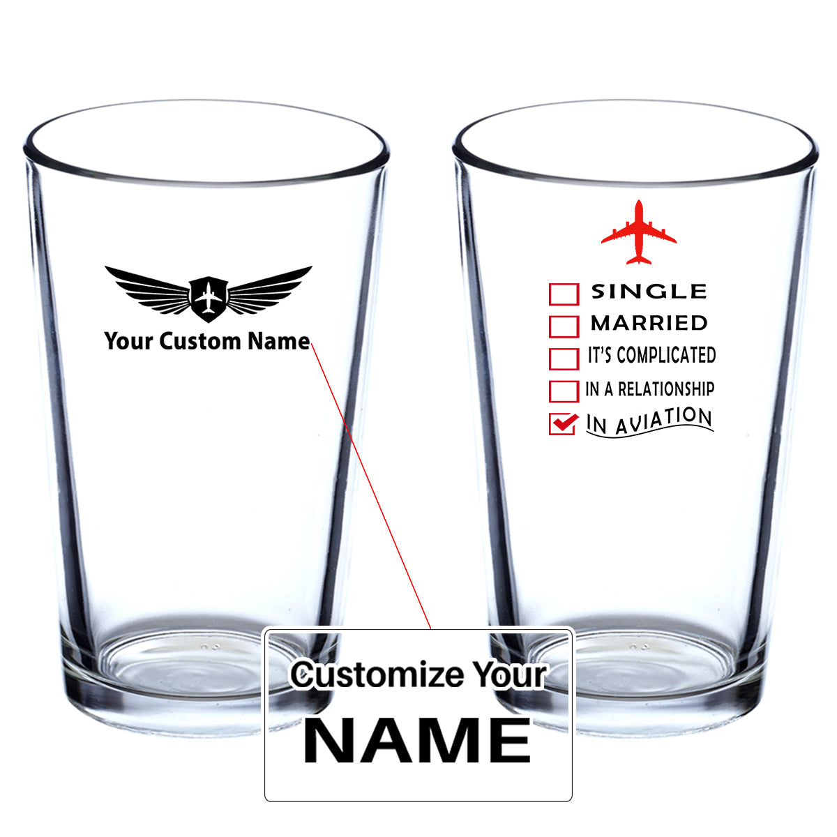 In Aviation Designed Beer & Water Glasses