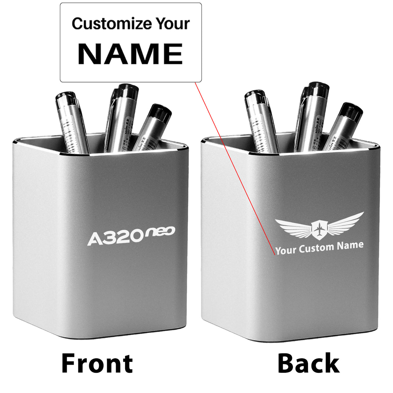 A320neo & Text Designed Aluminium Alloy Pen Holders