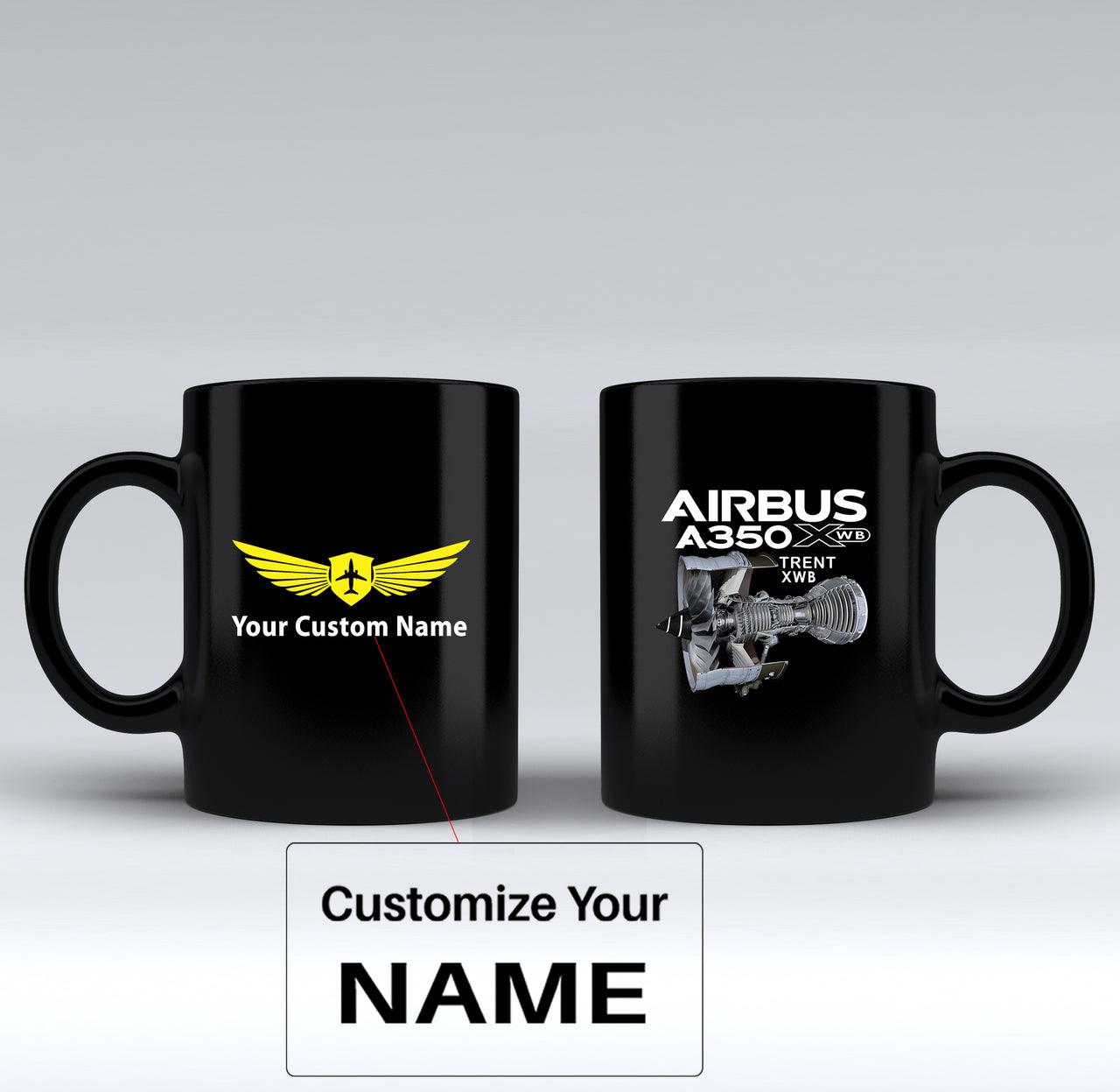 Airbus A350 & Trent Wxb Engine Designed Black Mugs