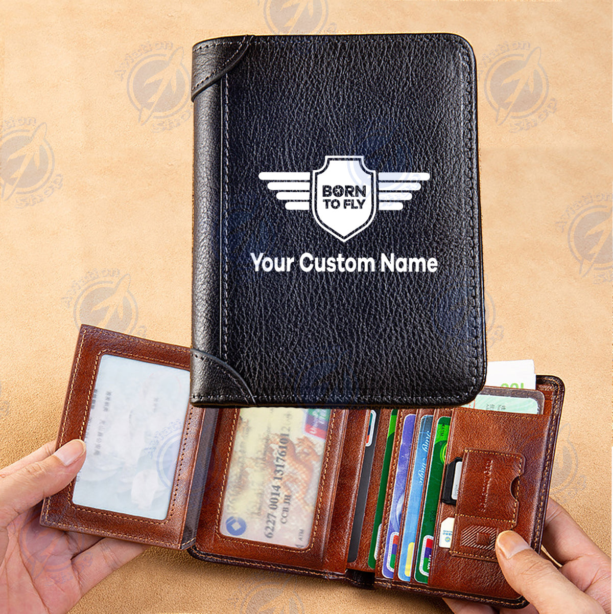 Custom Name (Badge 5) Designed Leather Wallets