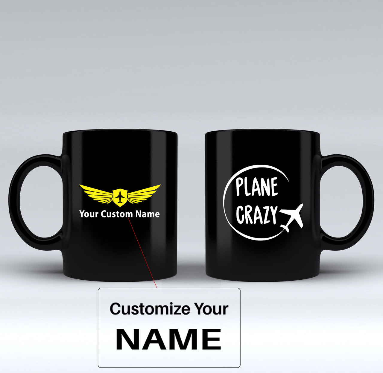 Plane Crazy Designed Black Mugs