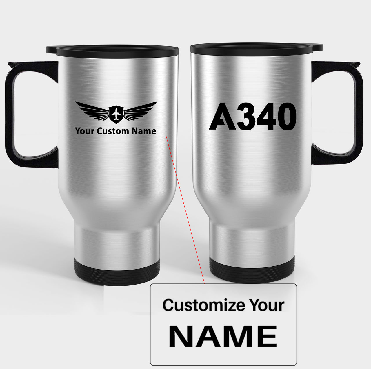 A340 Flat Text Designed Travel Mugs (With Holder)