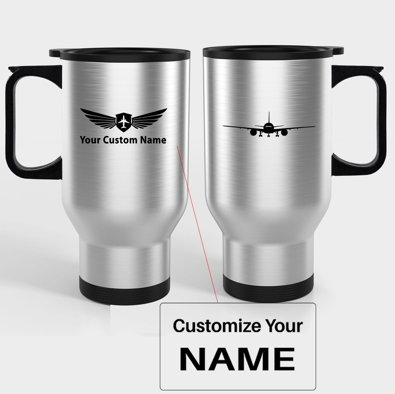 Boeing 777 Silhouette Designed Travel Mugs (With Holder)