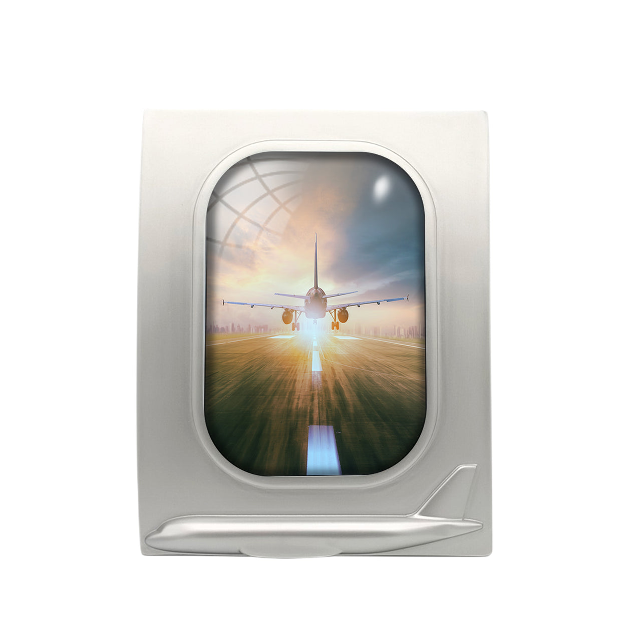 Airplane Flying Over Runway Designed Airplane Window Photo Frame
