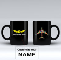 Thumbnail for Colourful Airplane Designed Black Mugs