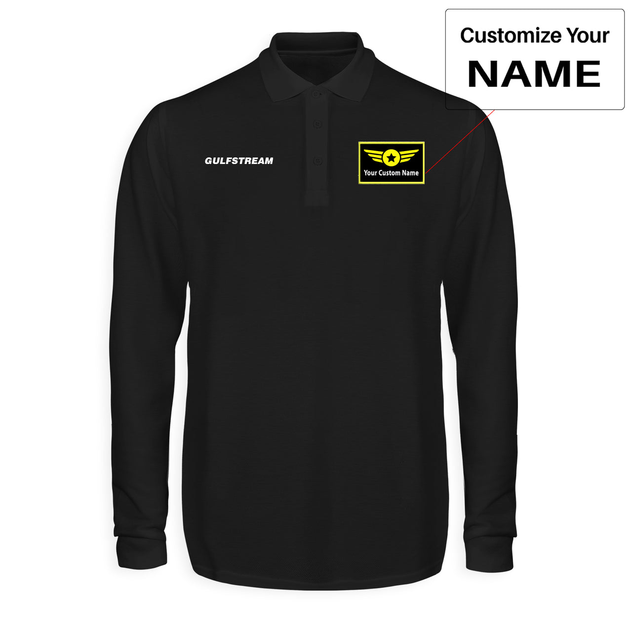 Gulfstream & Text Designed Long Sleeve Polo T-Shirts