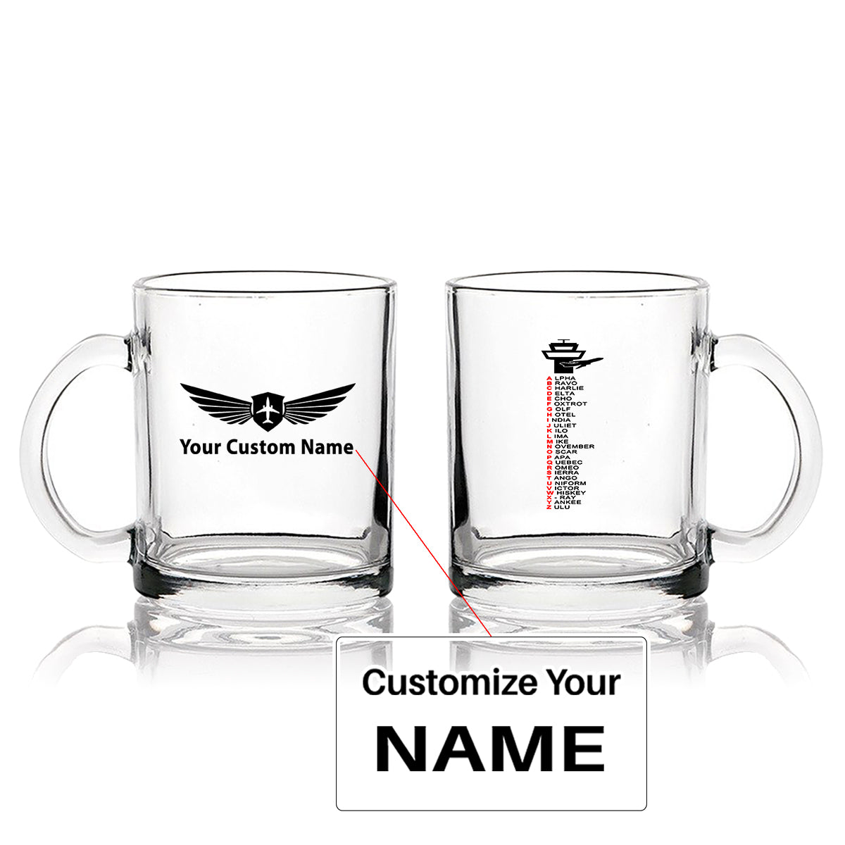 Aviation Alphabet Designed Coffee & Tea Glasses