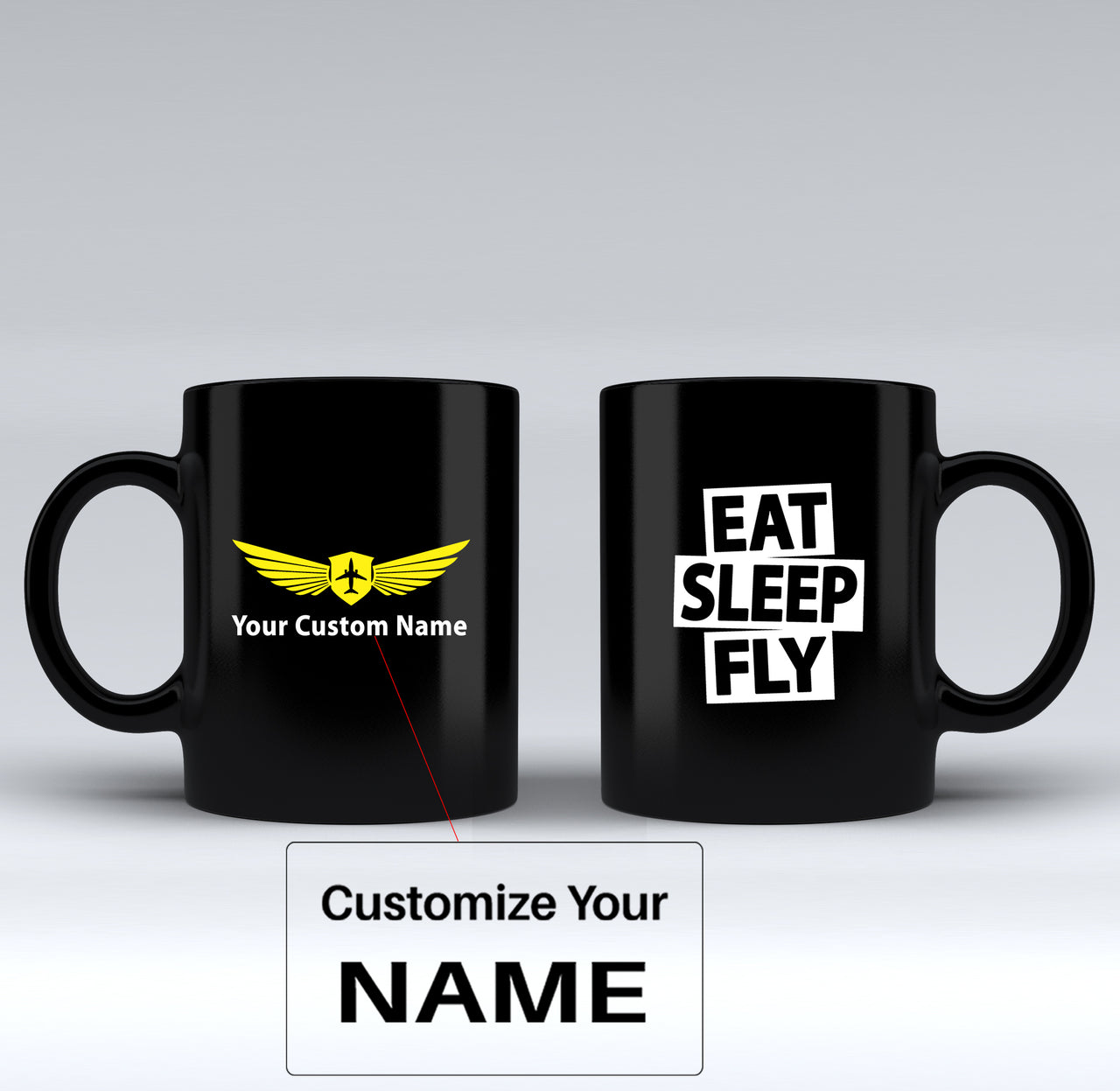 Eat Sleep Fly Designed Black Mugs