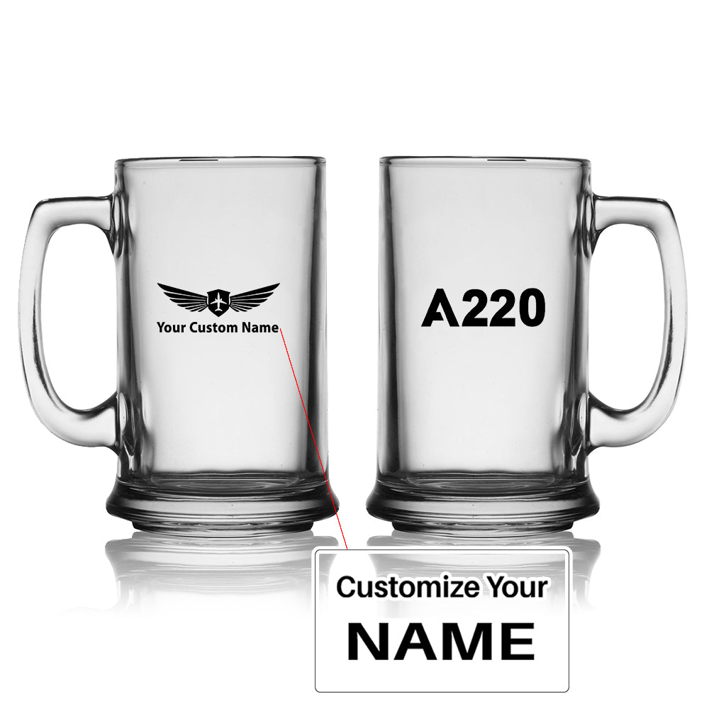 A220 Flat Text Designed Beer Glass with Holder