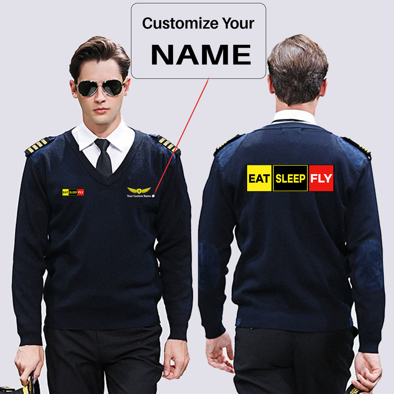 Eat Sleep Fly (Colourful) Designed Wool Pilot Sweaters