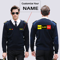 Thumbnail for Eat Sleep Fly (Colourful) Designed Wool Pilot Sweaters