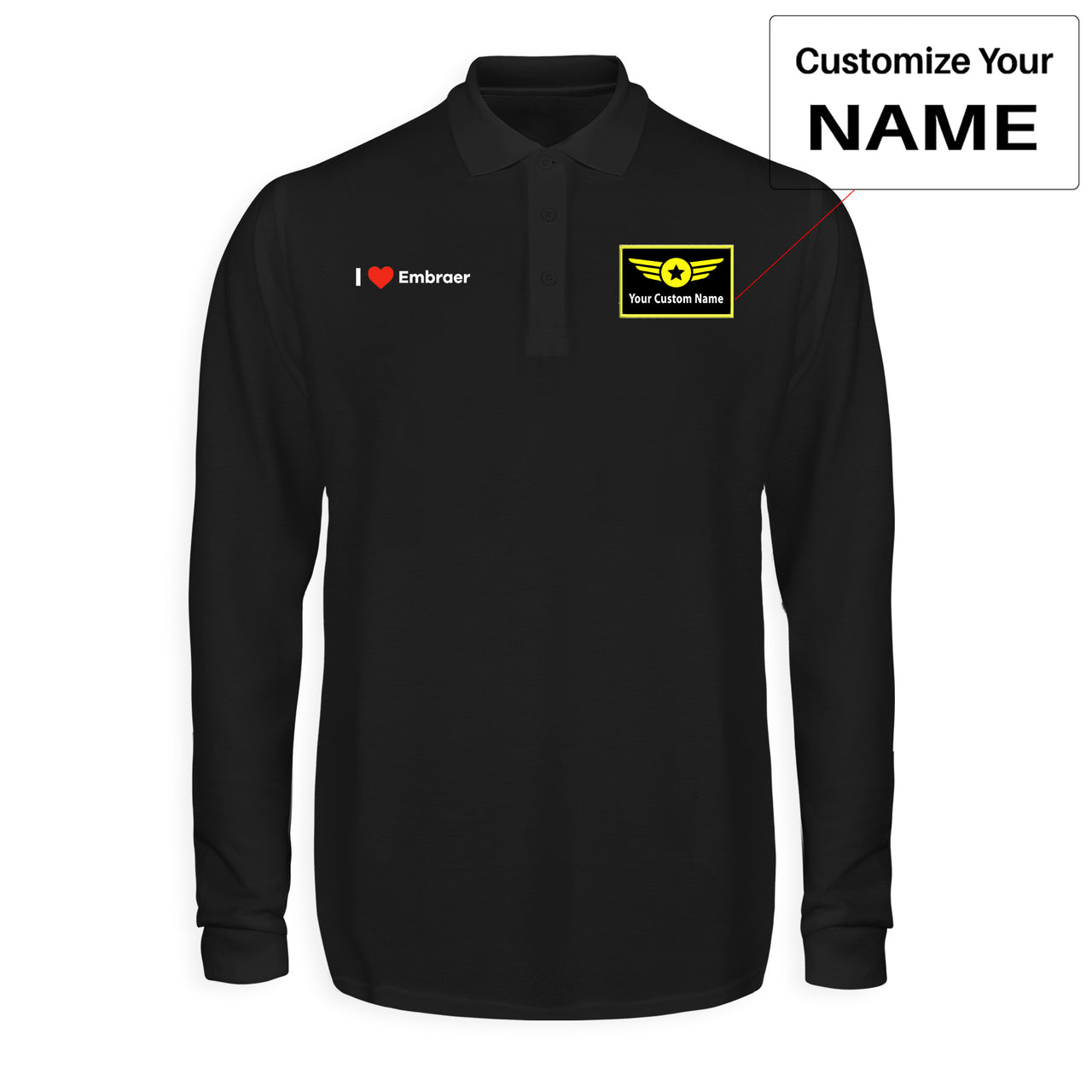 I Love Embraer Designed Long Sleeve Polo T-Shirts