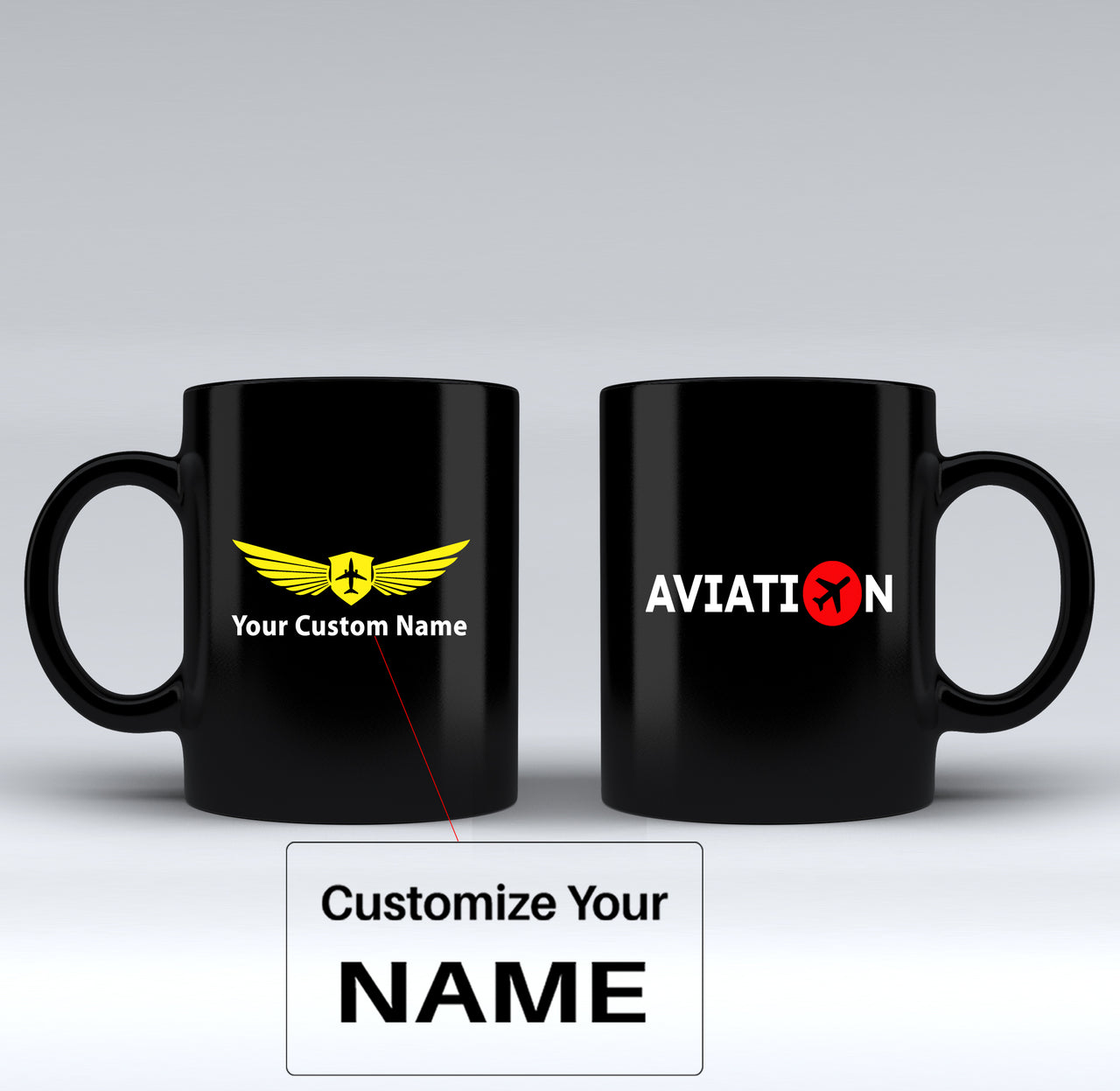 Aviation Designed Black Mugs