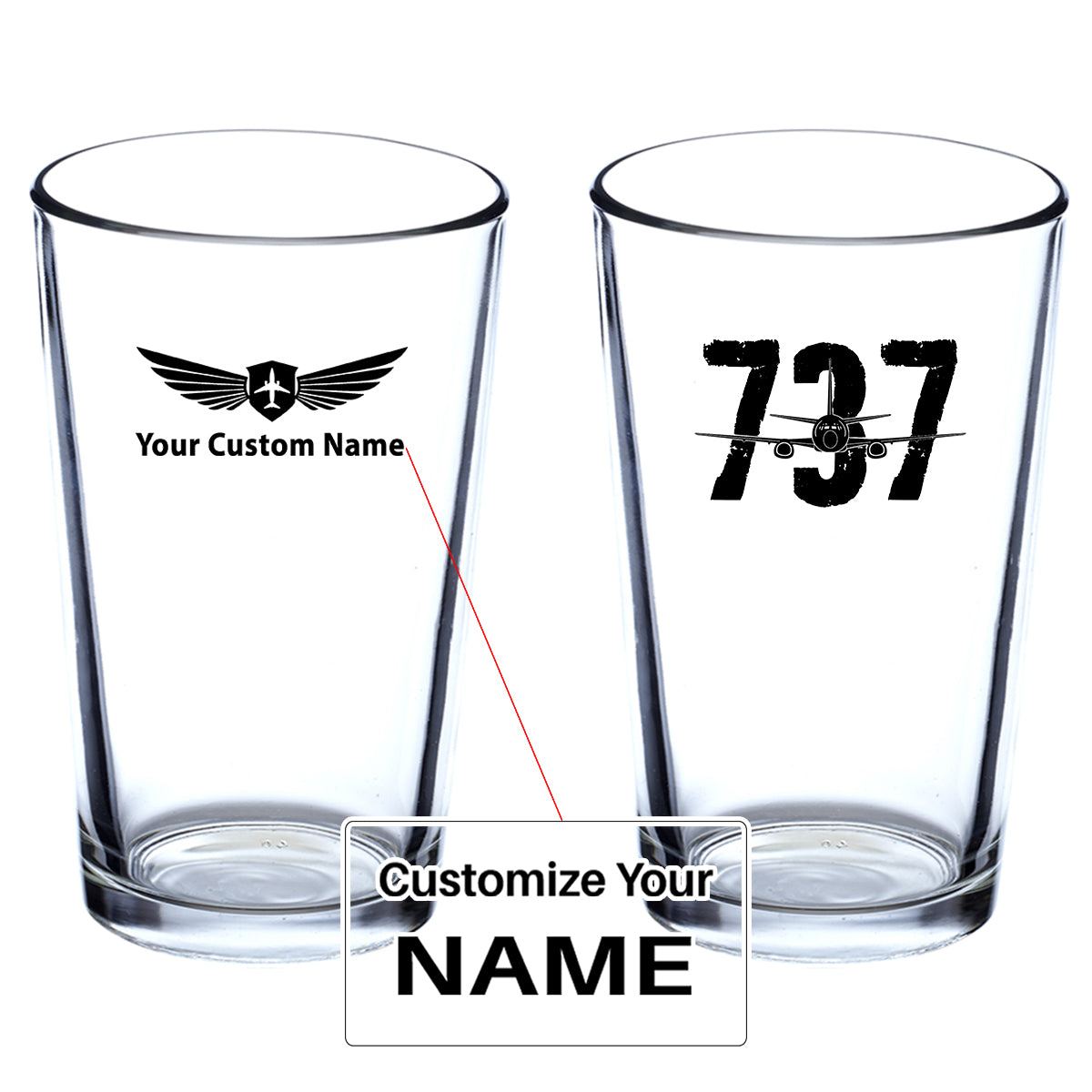 Boeing 737 Designed Designed Beer & Water Glasses
