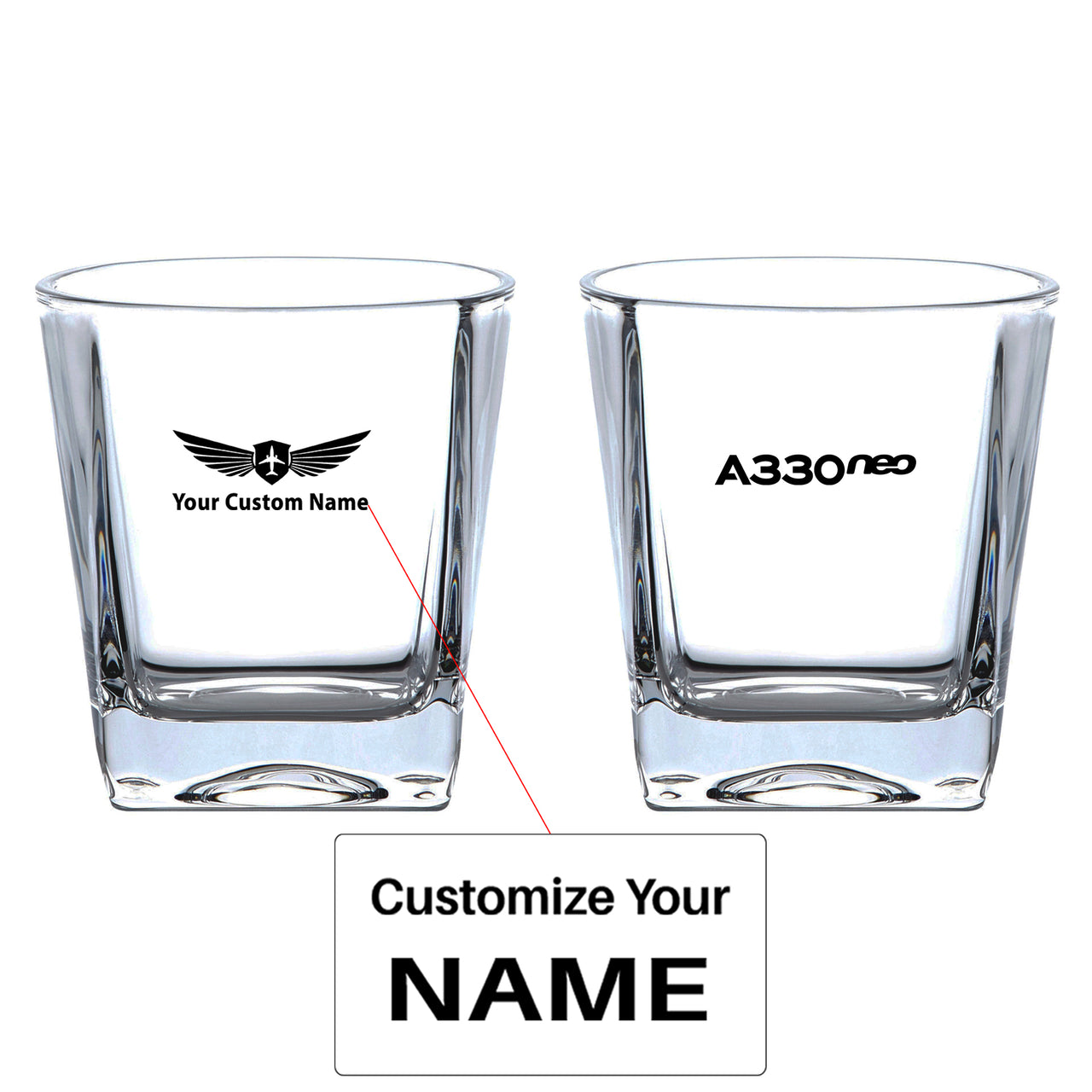 A330neo & Text Designed Whiskey Glass