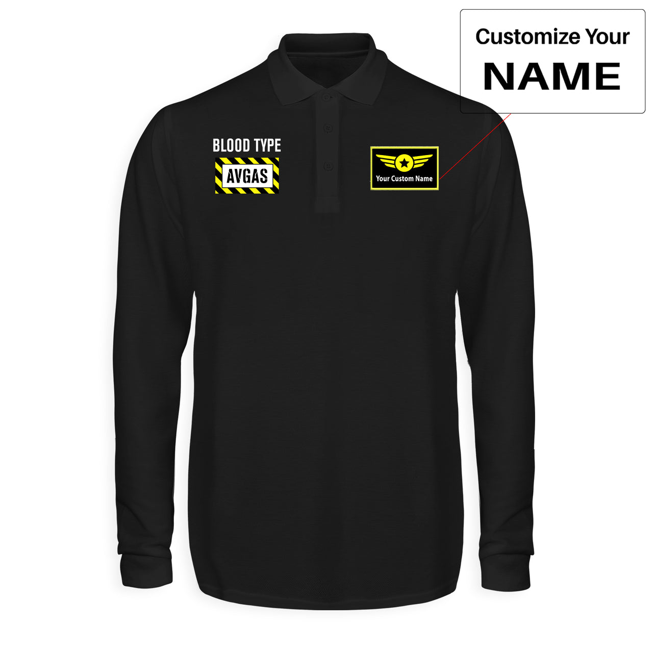 Blood Type AVGAS Designed Long Sleeve Polo T-Shirts