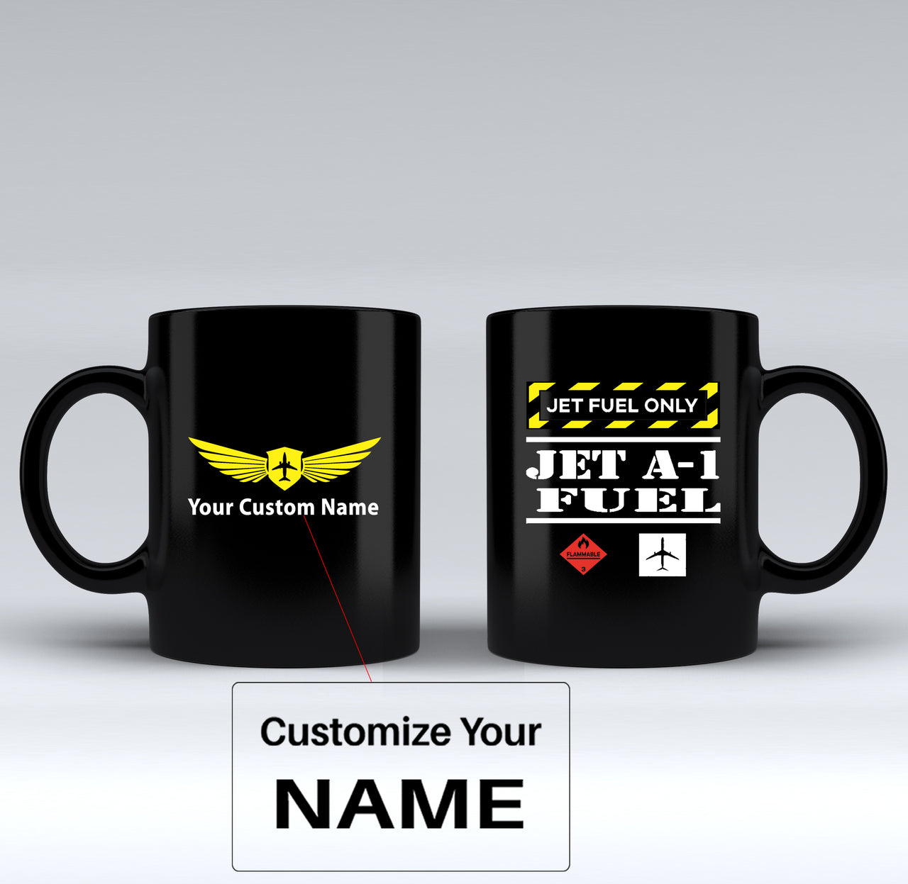 Jet Fuel Only Designed Black Mugs