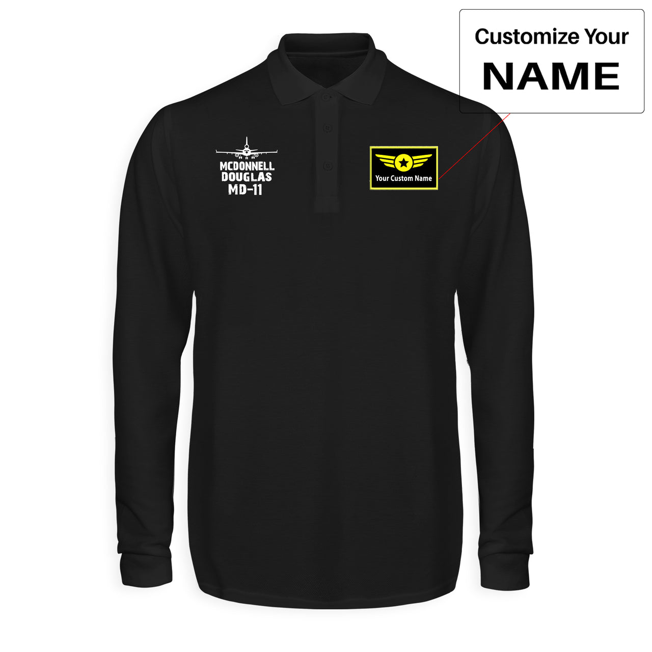 McDonnell Douglas MD-11 & Plane Designed Long Sleeve Polo T-Shirts