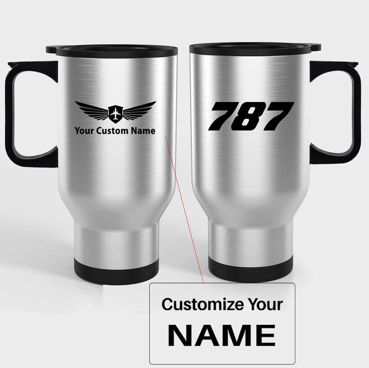 787 Flat Text Designed Travel Mugs (With Holder)