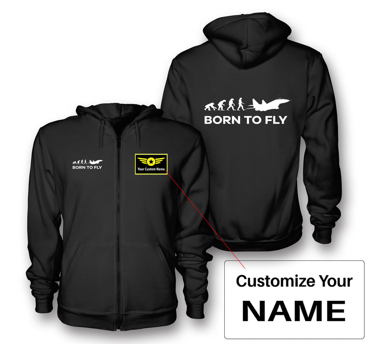 Born To Fly Military Designed Zipped Hoodies
