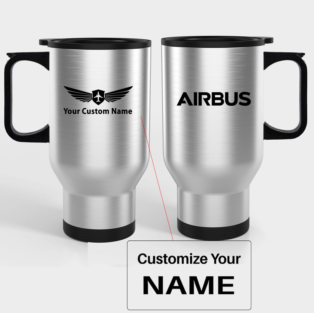 Airbus & Text Designed Travel Mugs (With Holder)