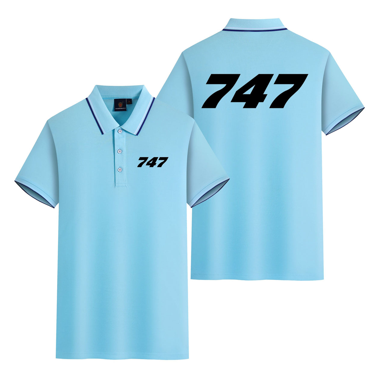 747 Flat Text Designed Stylish Polo T-Shirts (Double-Side)