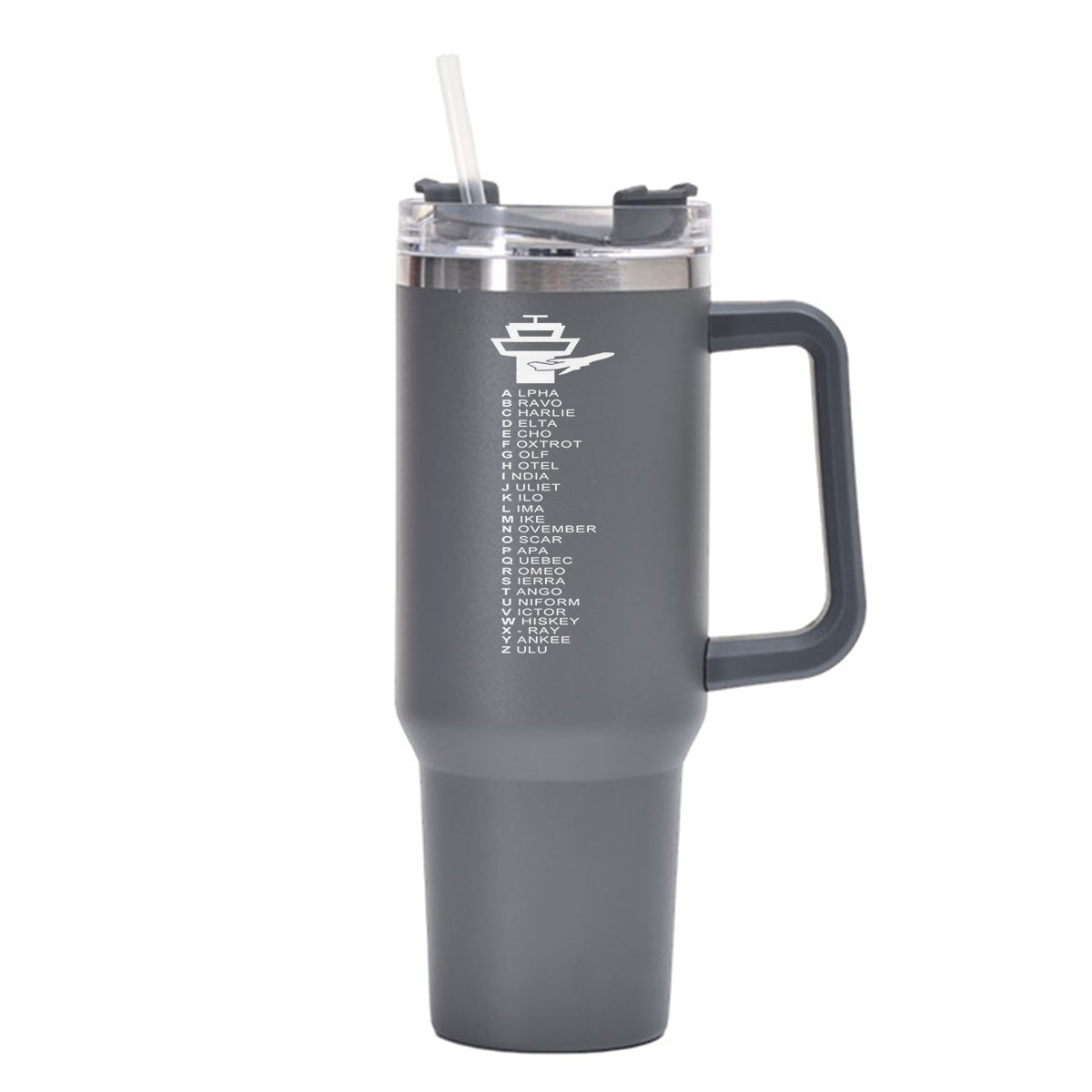 Aviation Alphabet Designed 40oz Stainless Steel Car Mug With Holder
