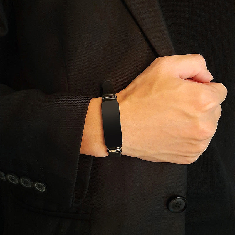 Your Custom Design Text Design  Men's Stainless Steel Curved Silicone Bracelet