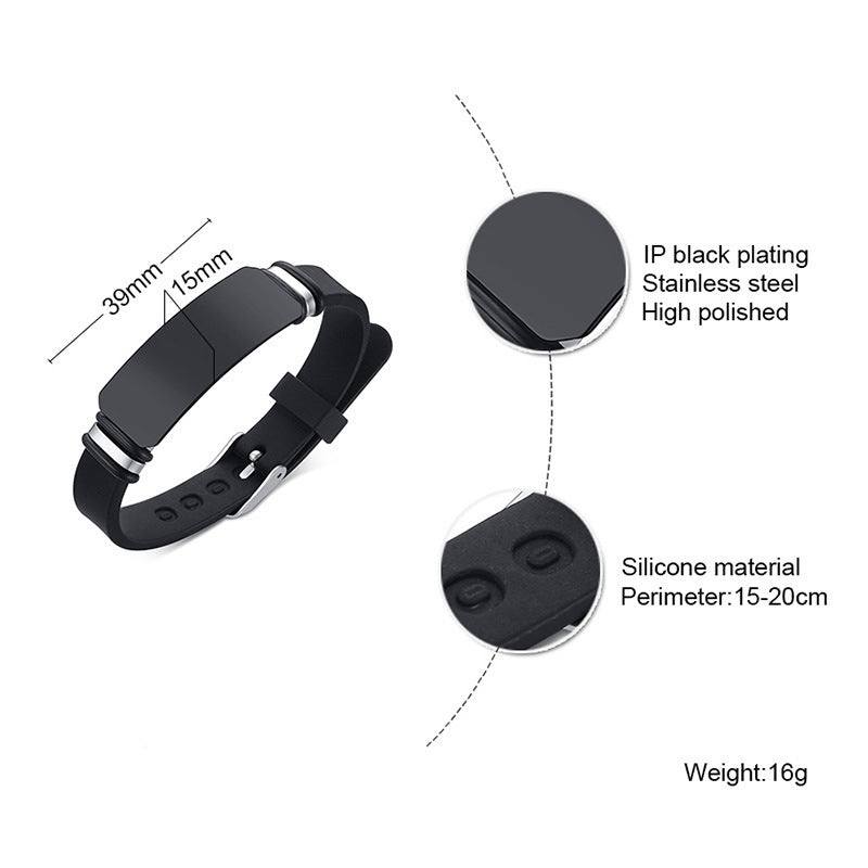 Your Custom Design Text Design  Men's Stainless Steel Curved Silicone Bracelet