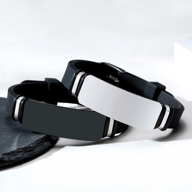 Your Custom Design Text Design  Men's Stainless Steel Curved Silicone Bracelet