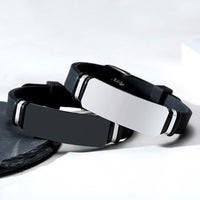Thumbnail for Your Custom Design Text Design  Men's Stainless Steel Curved Silicone Bracelet