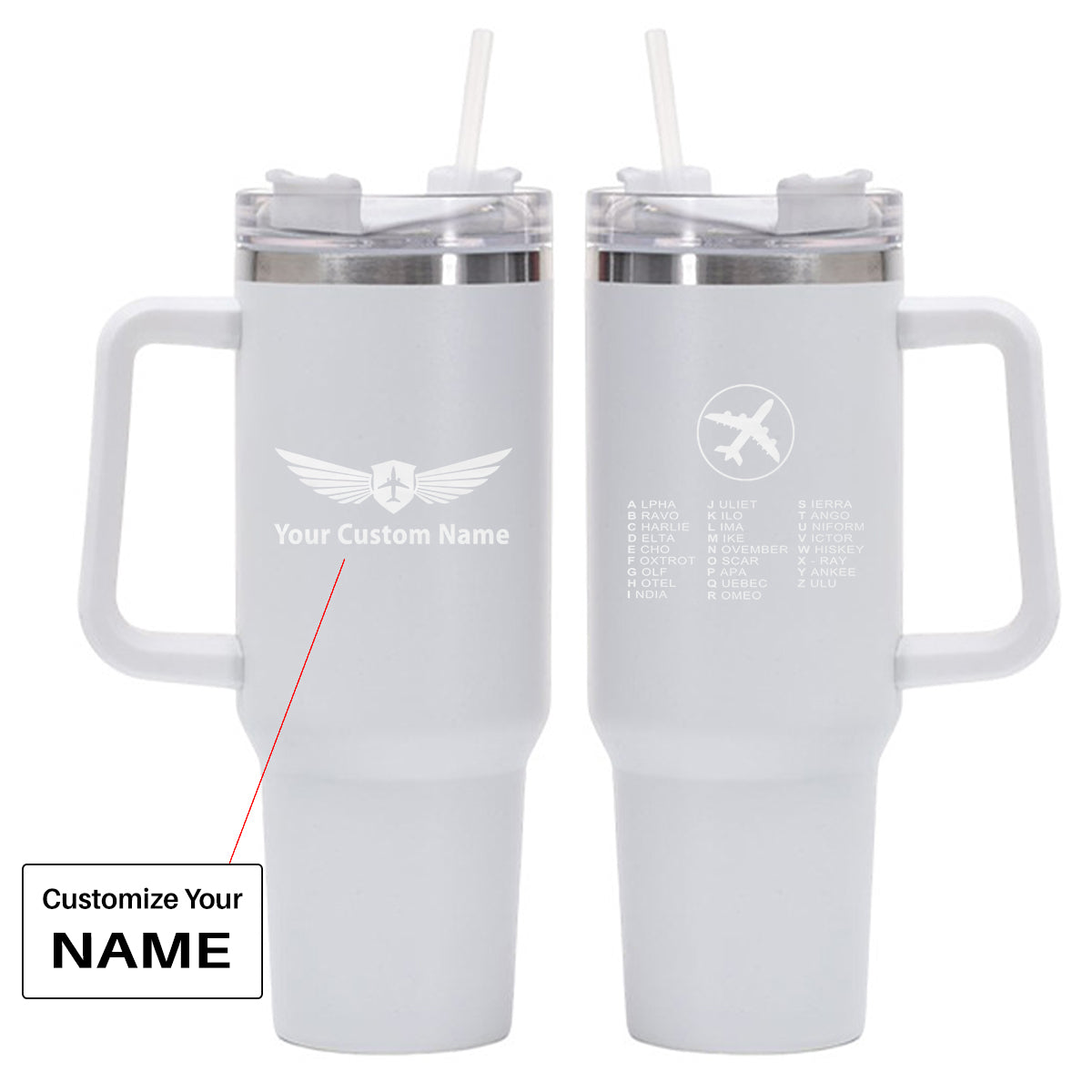 Aviation Alphabet 2 Designed 40oz Stainless Steel Car Mug With Holder