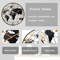 Thumbnail for Large Map Metal Minimalist Round Silent Wall Clock