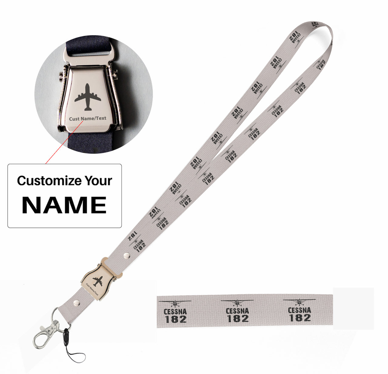 Cessna 182 & Plane Designed Airplane Seat Belt Detachable Lanyard & ID Holders