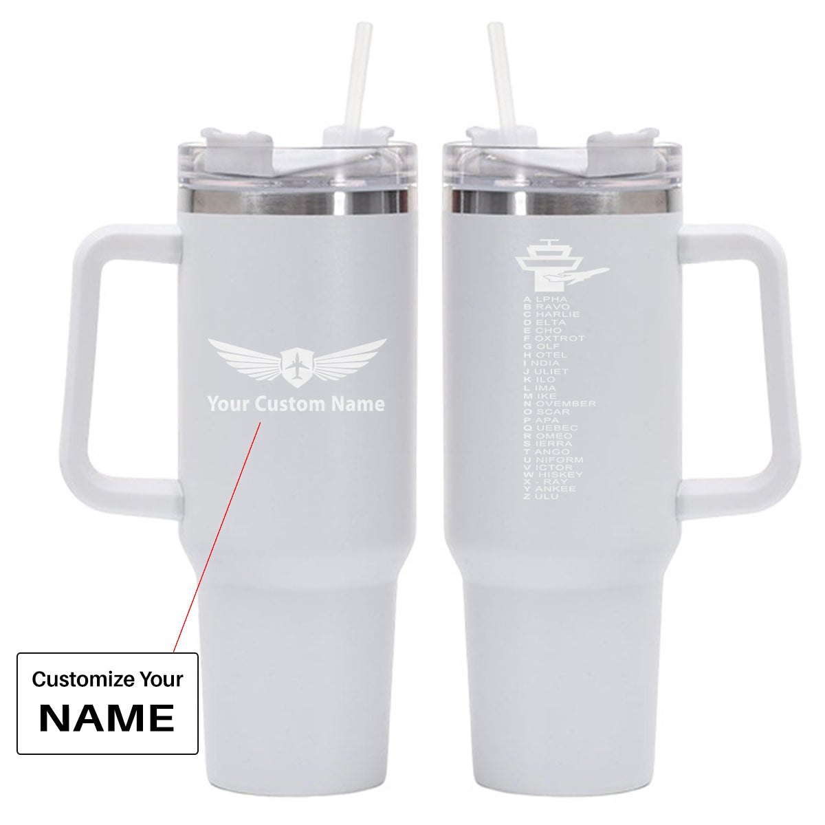 Aviation Alphabet Designed 40oz Stainless Steel Car Mug With Holder
